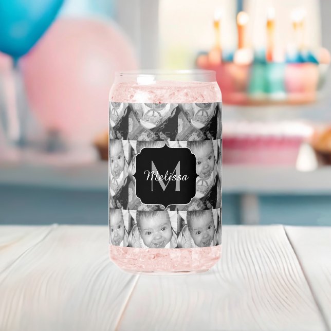 Customize Your Black White Photo Custom Monogram Can Glass (Insitu (Baby Shower))