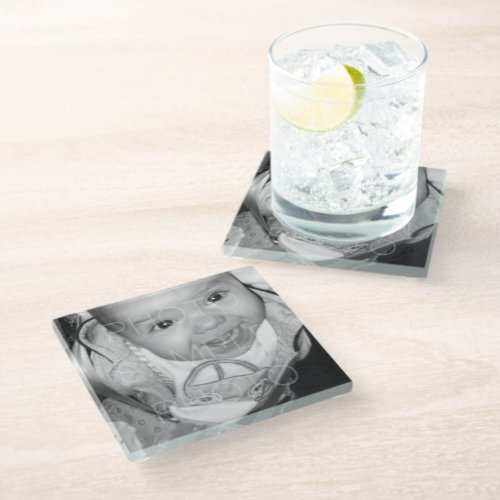 Customize Your Black White photo Glass Coaster