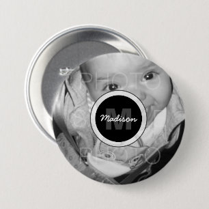 Customize Your Black White photo Monogram Button
