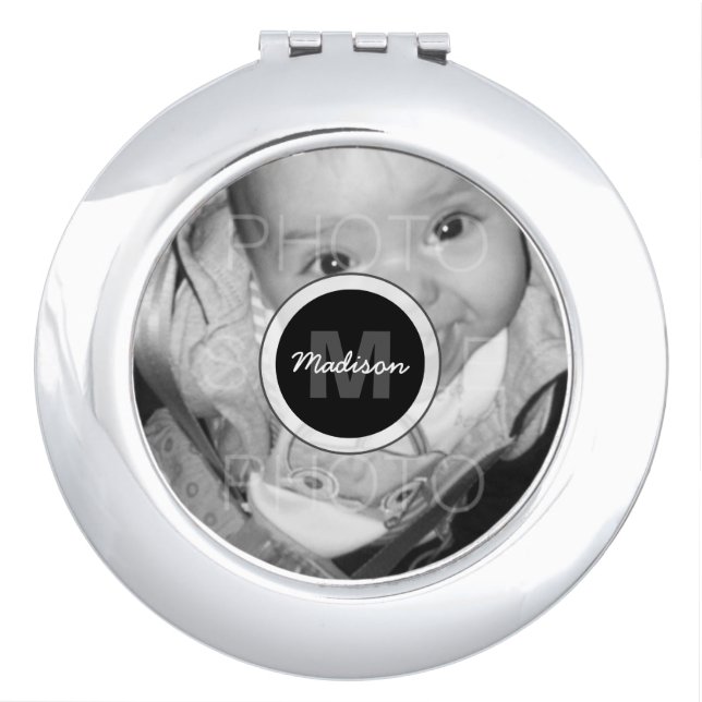 Customize Your Black White photo Monogram Compact Mirror (Front)