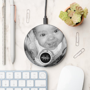Customize Your Black White photo Monogram Wireless Charger