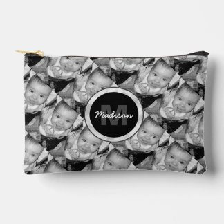 Customize Your Black White photo pattern Monogram Accessory Pouch