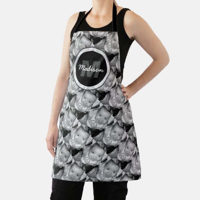 Customize Your Black White photo pattern Monogram Apron (Insitu)