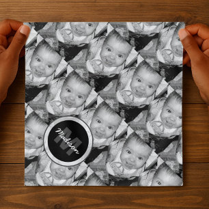 Customize Your Black White photo pattern Monogram Bandana