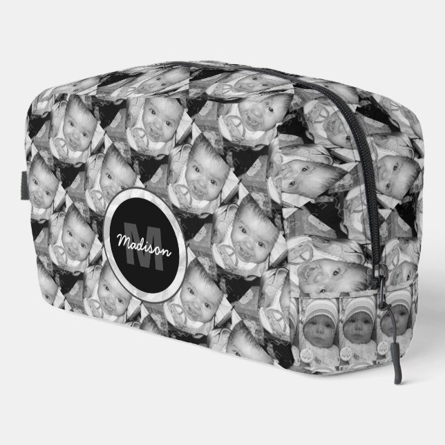 Customize Your Black White photo pattern Monogram Dopp Kit (Right Corner)
