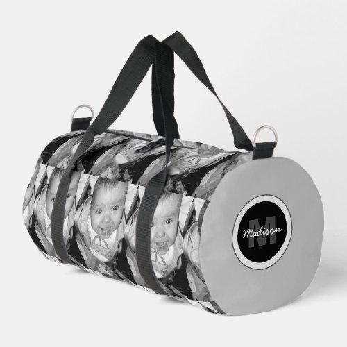 Customize Your Black White photo pattern Monogram Duffle Bag