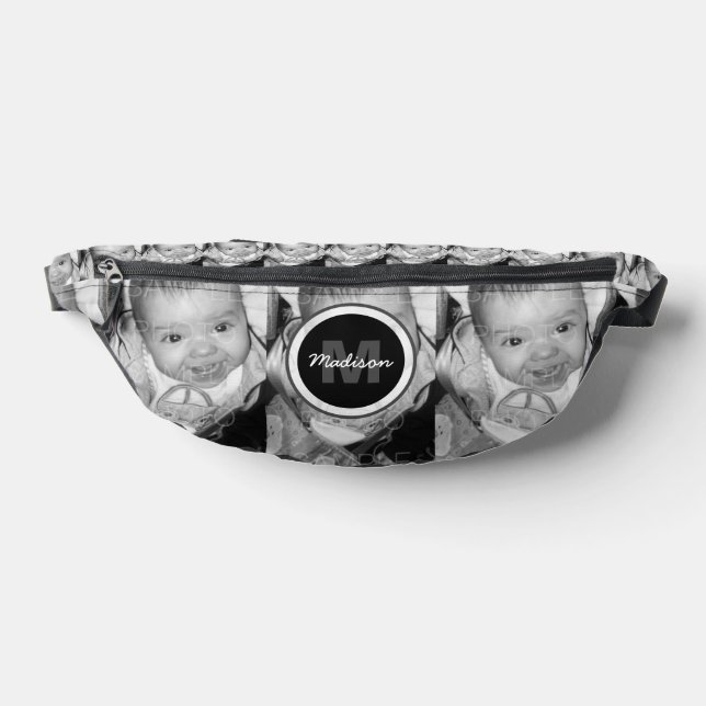 Customize Your Black white photo pattern monogram Fanny Pack (Lay Down)