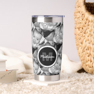 Customize Your Black White photo pattern Monogram Insulated Tumbler