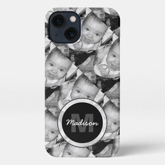 Customize Your Black White photo pattern Monogram iPhone Case (Back)