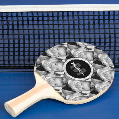 Customize Your Black White photo pattern Monogram Ping Pong Paddle