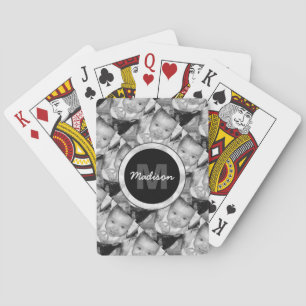 Customize Your Black White photo pattern Monogram Poker Cards