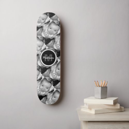 Customize Your Black White photo pattern Monogram Skateboard