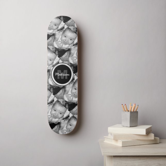 Customize Your Black White photo pattern Monogram Skateboard (Wall Art)