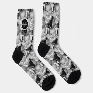 Customize Your Black White photo pattern Monogram Socks