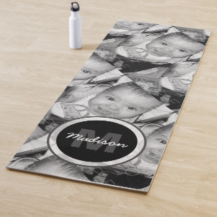 Customize Your Black White photo pattern Monogram Yoga Mat