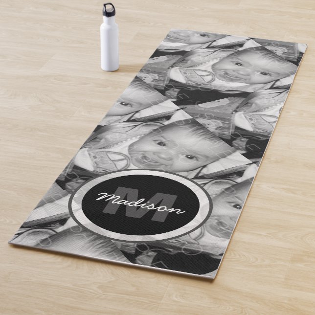Customize Your Black White photo pattern Monogram Yoga Mat (In Situ)
