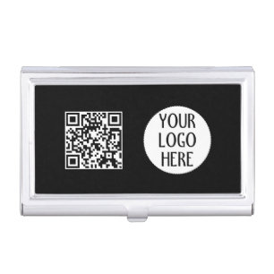 Customize Your Black White QR code company logo Business Card Case