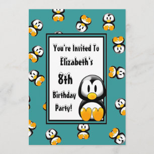 Customize Your Color Penguin Theme Birthday Party Invitation