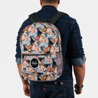 Customize Your custom five photo pattern Monogram Printed Backpack