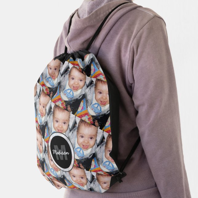 Customize Your custom photo pattern and Monogram  Drawstring Bag (Insitu)