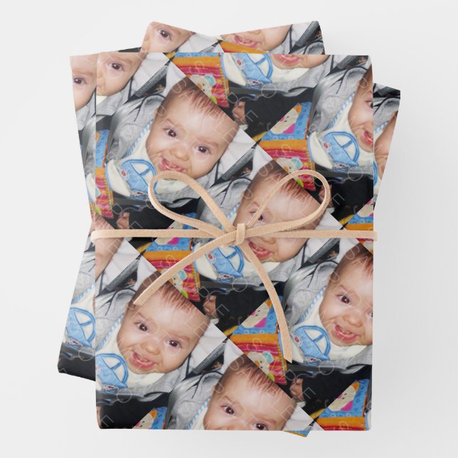 Customize Your Custom three photo pattern Wrapping Paper Sheets (In situ)