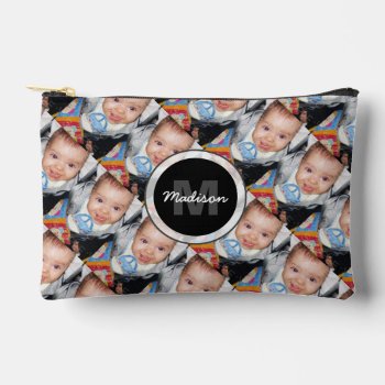 Customize Your Custom Two Photo Pattern Monogram  Accessory Pouch by PLdesign at Zazzle