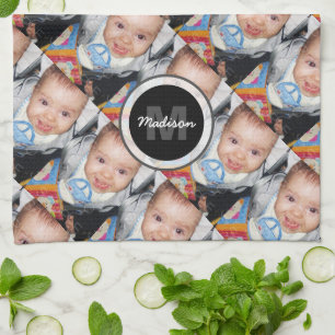 Customize Your custom two photo pattern Monogram  Kitchen Towel
