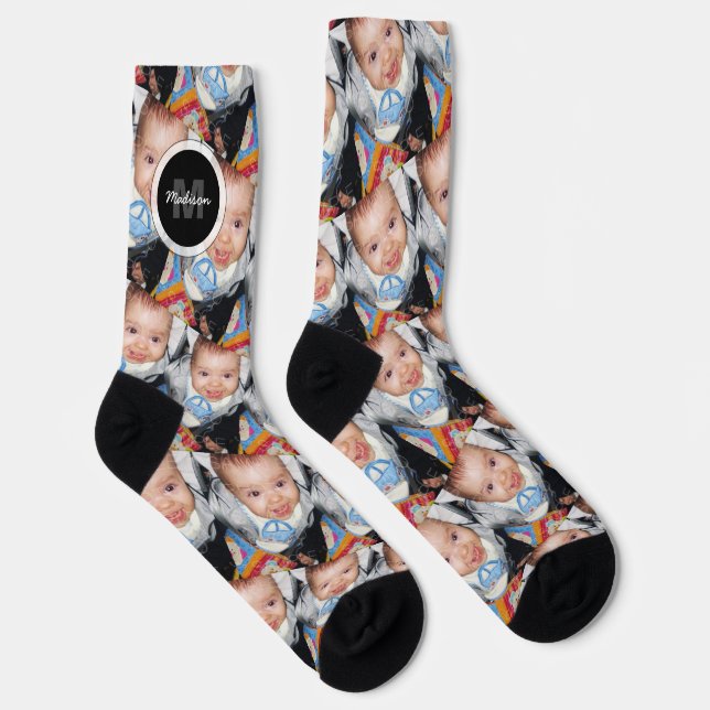 Customize Your custom two photo pattern Monogram Socks (Right)