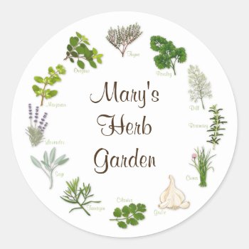 Customize Your Herb Garden Round Sticker by pomegranate_gallery at Zazzle