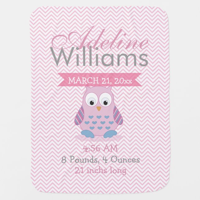 Customize your Hooter Pink and Blue Collection's Swaddle Blanket (Front)