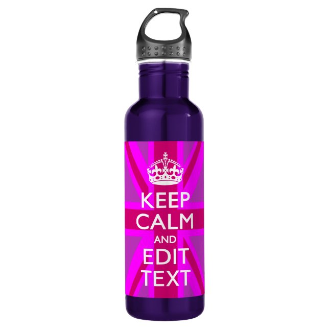 Customize Your Keep Calm Edit Text on Pink Union J Stainless Steel Water Bottle (Front)