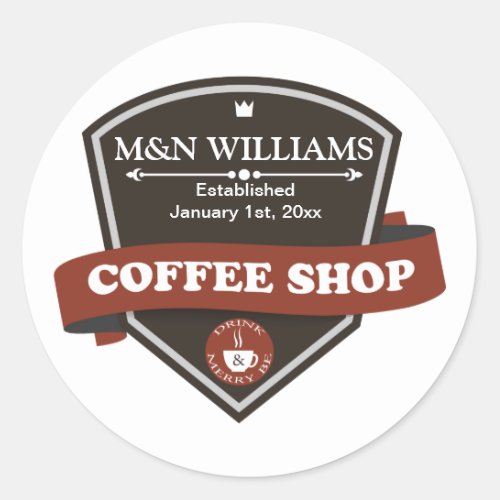 Customize Your Name Coffee Shop Logo Classic Round Sticker