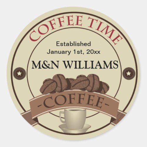 Customize Your Name Coffee Time Logo Classic Round Sticker
