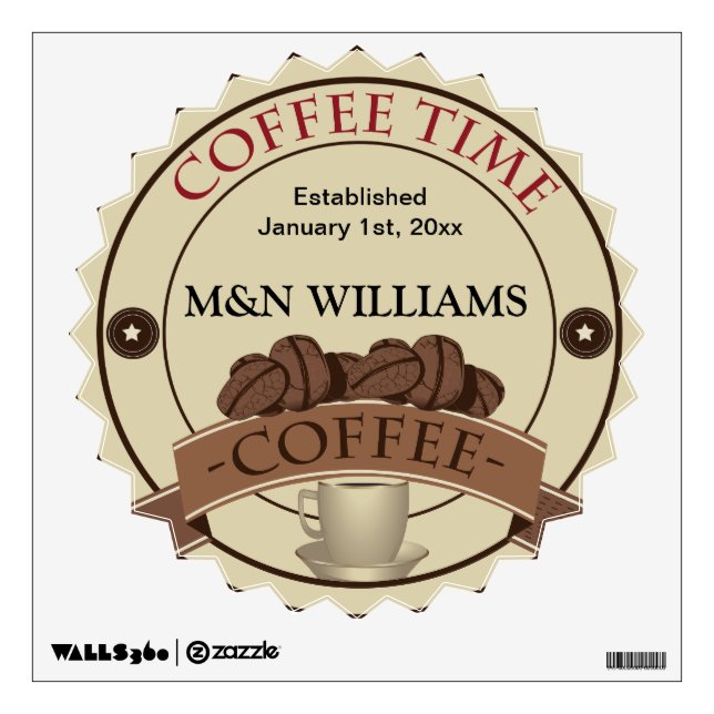 Customize Your Name Coffee Time Logo Wall Decal (Front)