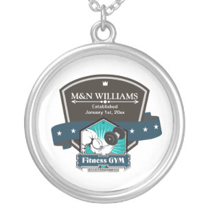 Customize Your Name Fitness Gym Logo Silver Plated Necklace