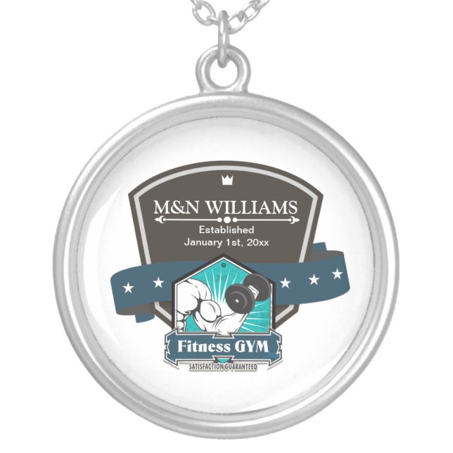Customize Your Name Fitness Gym Logo Silver Plated Necklace (Front)