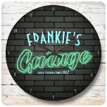 Customize Your Name Hot Rod Neon Style Garage Car Large Clock at Zazzle