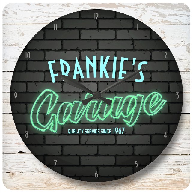 Customize YOUR NAME Hot Rod Neon Style Garage Car Large Clock (Creator Uploaded)