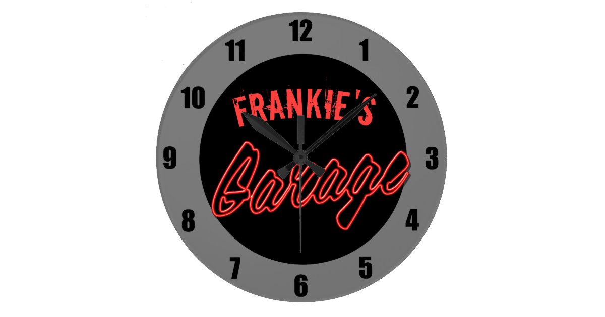 Customize Your Name Neon Style Hot Rod Car Garage Large Clock Zazzle Com Hot Rod Car Garage Large Clock Zazzle, Neon Garage Wall Clocks