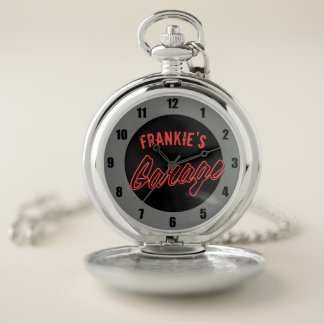 Customize Your Name Neon Style Hot Rod Car Garage Pocket Watch