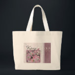 Customize your own 90th birthday large tote bag<br><div class="desc">White and pink cherry blossoms with cute little polka dot bird and 90 in old fashioned font.  Easily change names on this design to personalize for your friend or family member who is turning 90.</div>