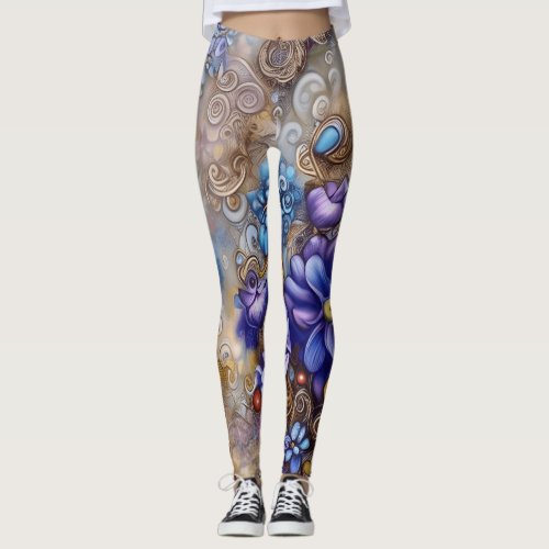 Customize Your Own Custom Whimsical Blue Flower Leggings