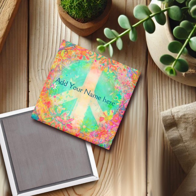 Customize Your Own Peace Sign Pretty Floral Magnet (Creator Uploaded)