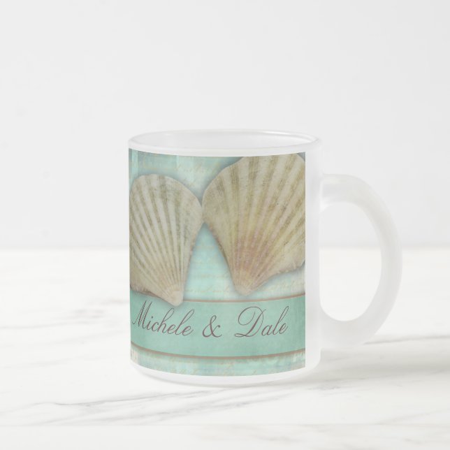 Customize your own seashell design frosted glass coffee mug (Right)