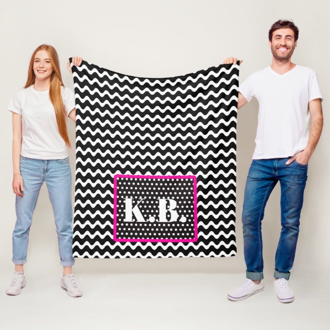 Customize Your Own Wave and Polka Dots Fleece Blanket (In Situ)