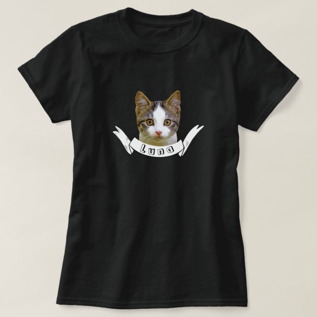 Customize Your Pet Cat Name and Face Photo T-Shirt (Design Front)