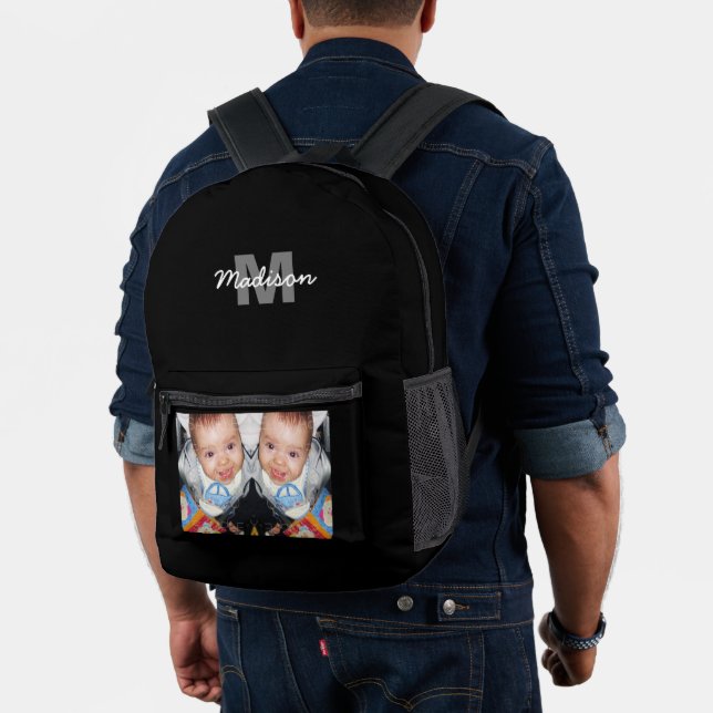 Customize Your photo custom monogram black Printed Backpack (Insitu (Model))