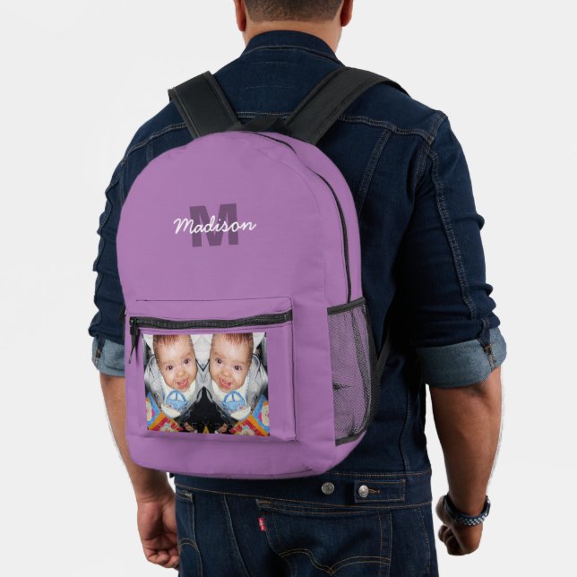 Customize Your photo custom monogram lavender Printed Backpack (Insitu (Model))