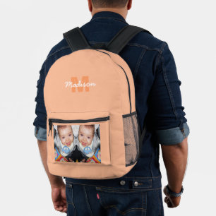 Customize Your photo custom monogram peach Printed Backpack