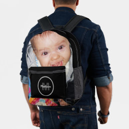 Customize Your photo monogram name initial Black Printed Backpack
